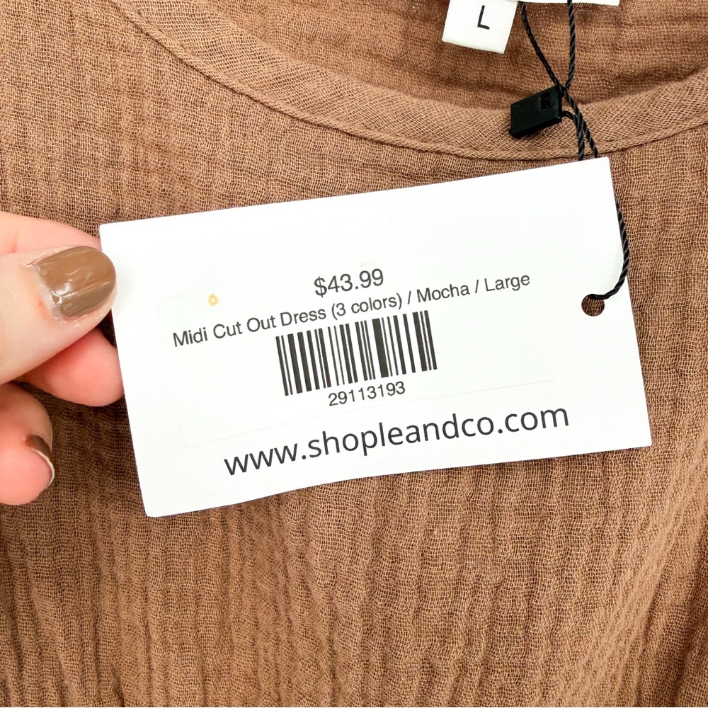 NWT Aemi+Co Midi Cut Out Dress Mocha Brown Cotton Gauze Large - Picture 13 of 15